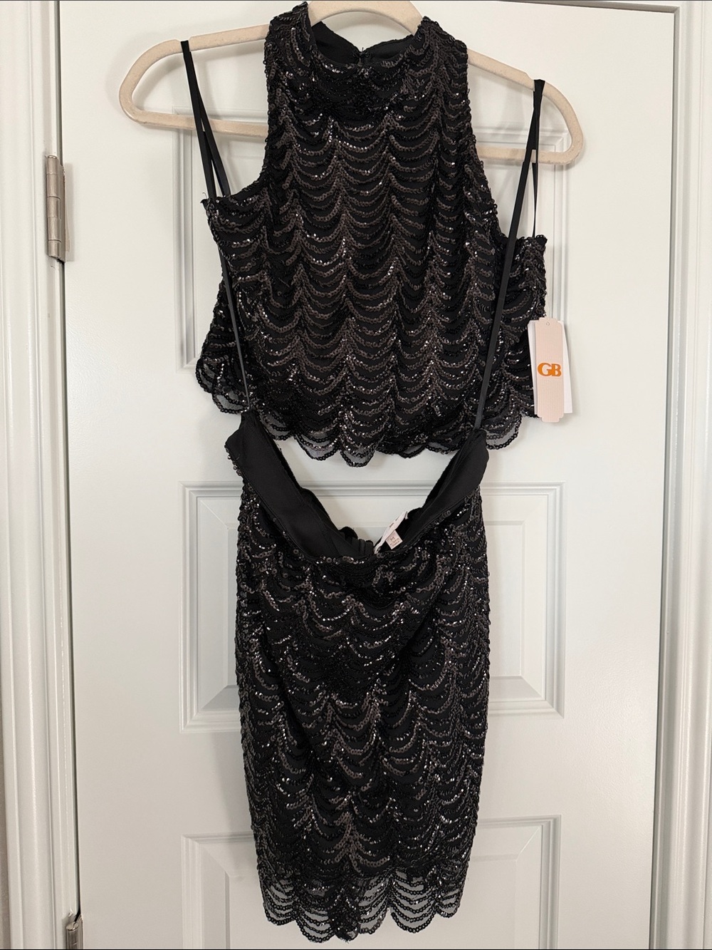 Gianni Bini Black Sequined Scallop Two-Piece Dress